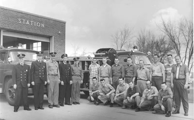 Black and White Photo from 1958 Group of Fire Fighters at Fire Station on Ecorse Rd.