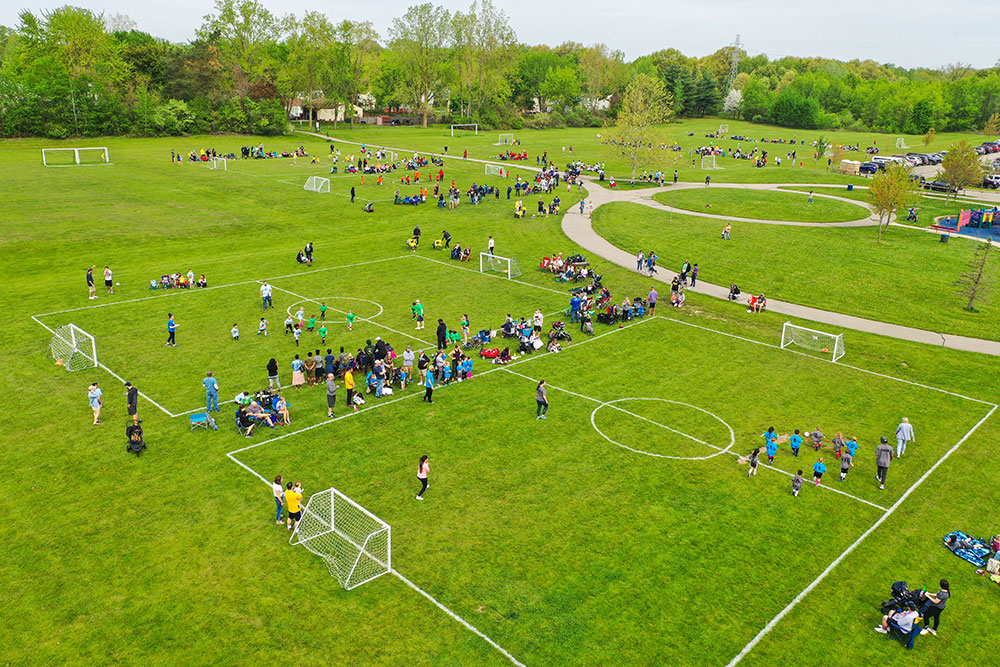 Youth Soccer at Ford Heritage Park aerial view