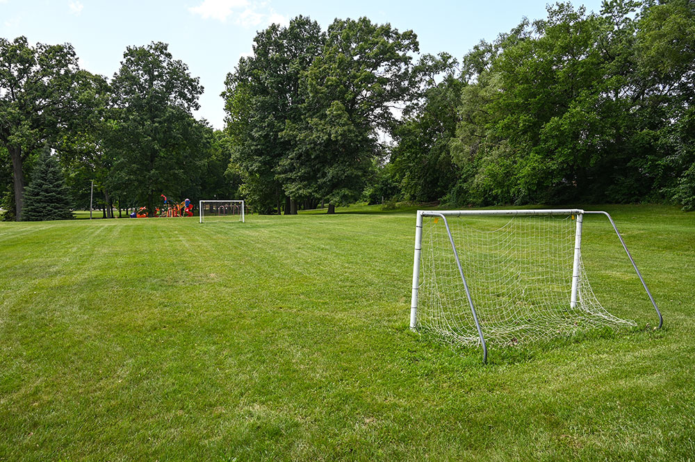 Nancy Park athletic field with netted goals