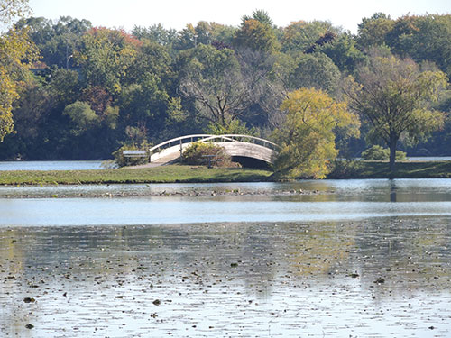 North Bay Park bridge on trail over Ford Lake
