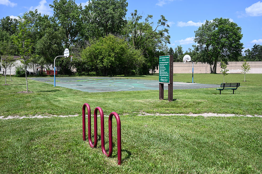 Sugarbrook Park basketball court and bike rack