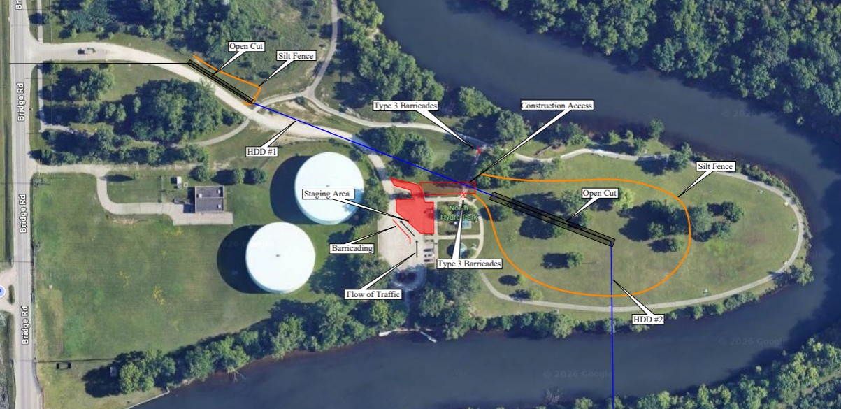 DTE Gas Main Relocation Project Map at North Hydro Park