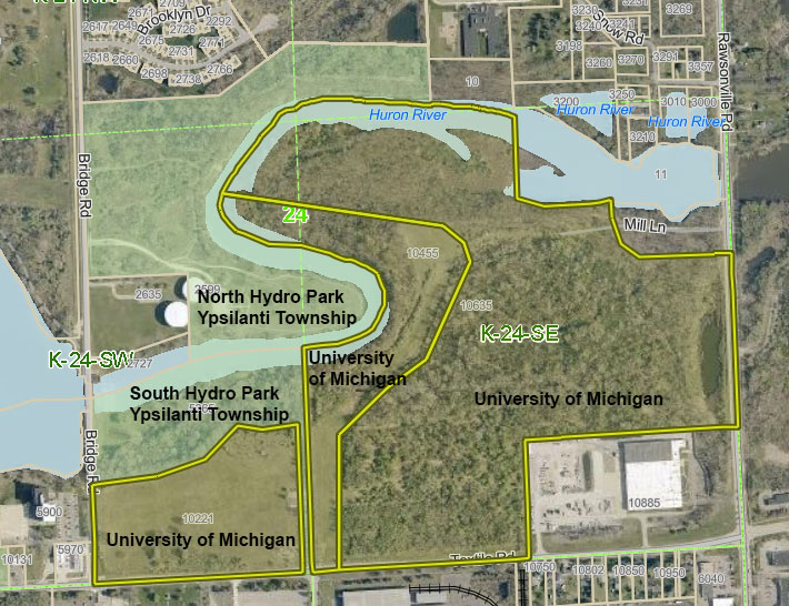 Land Map showing UMich land and Ypsilanti Township land